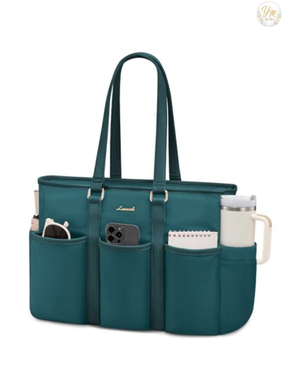 Waterproof 15.6" Laptop Tote Bag with 10 Pockets for Work, Travel, College